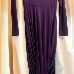 Ducci brand Gorgeous RICH PURPLE MIDI length DRESS unusual gathered front hem S